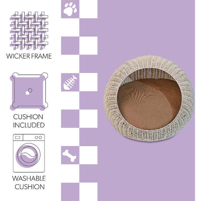 Fiora Circular Faux Wicker Pet Bed with Machine Washable Cushion, White - Pet Beds - 5