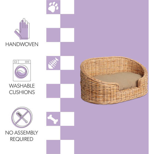 Curvy Handwoven Pet Bed with Machine Washable Cushion, Light Brown - Pet Beds - 3