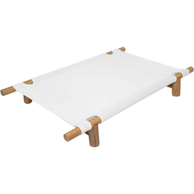Chester Wood Frame Elevated Outdoor Dog Bed, Snow/Light Teak