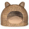 Cat Ear Handwoven Pet Bed with Machine Washable Cushion, Natural - Pet Beds - 1 - thumbnail