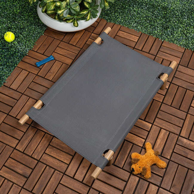 Chester Wood Frame Elevated Outdoor Dog Bed, Graphite/Light Teak - Pet Beds - 2