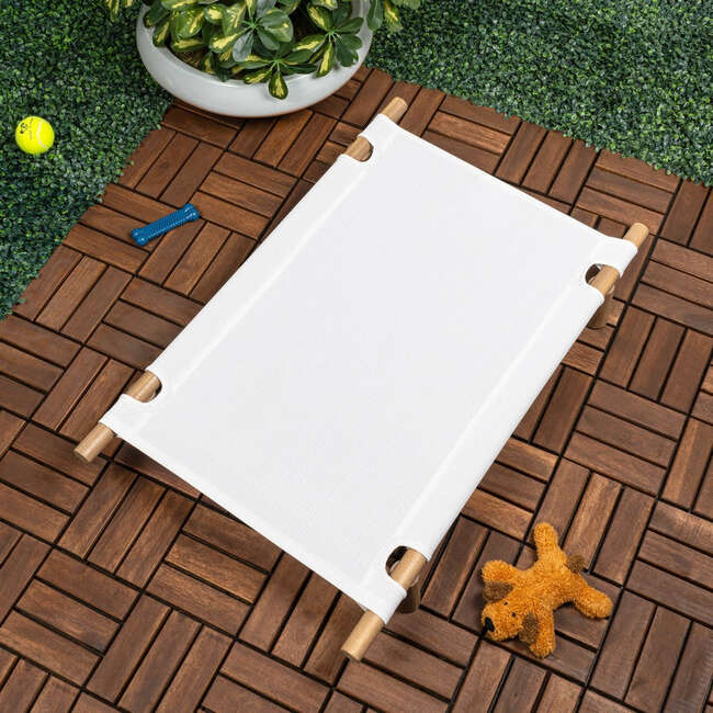 Chester Wood Frame Elevated Outdoor Dog Bed, Snow/Light Teak - Pet Beds - 2