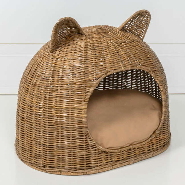 Cat Ear Handwoven Pet Bed with Machine Washable Cushion, Natural - Pet Beds - 2