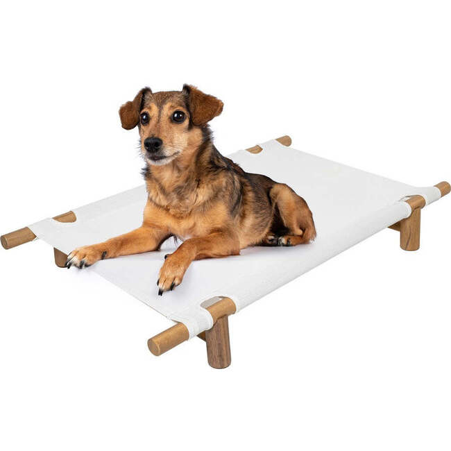 Chester Wood Frame Elevated Outdoor Dog Bed, Snow/Light Teak - Pet Beds - 3