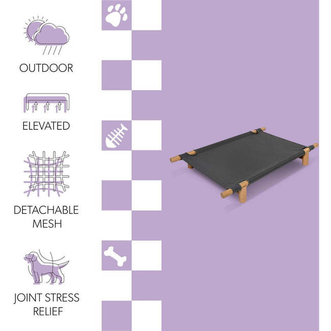 Chester Wood Frame Elevated Outdoor Dog Bed, Graphite/Light Teak - Pet Beds - 5