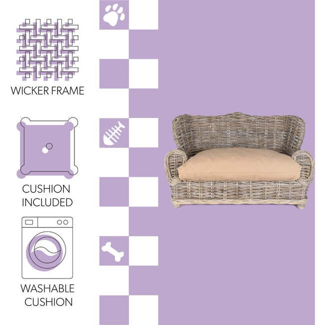 Classic Handwoven Pet Daybed with Machine Washable Cushion, Kubu Grey - Pet Beds - 5
