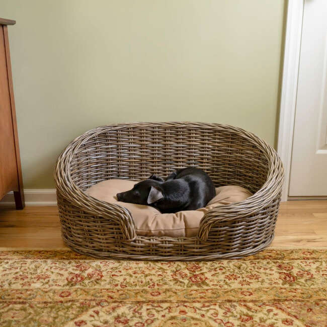 Curvy Handwoven Pet Bed with Machine Washable Cushion, Kubu Grey - Pet Beds - 4