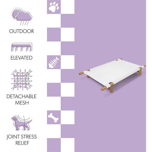 Chester Wood Frame Elevated Outdoor Dog Bed, Snow/Light Teak - Pet Beds - 5