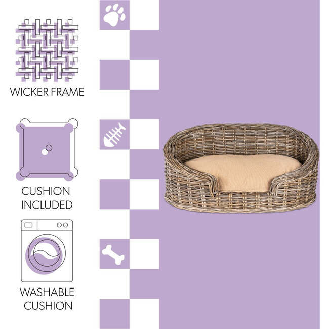Curvy Handwoven Pet Bed with Machine Washable Cushion, Kubu Grey - Pet Beds - 5
