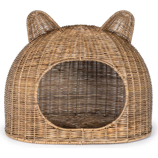 Cat Ear Handwoven Pet Bed with Machine Washable Cushion, Natural - Pet Beds - 6
