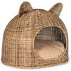 Cat Ear Handwoven Pet Bed with Machine Washable Cushion, Natural - Pet Beds - 7