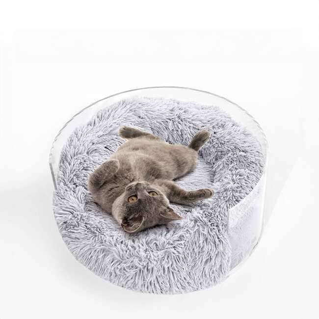Bette Acrylic Fluffy Donut Pet Bed with Washable Cover, Light Grey/Clear - Pet Beds - 2