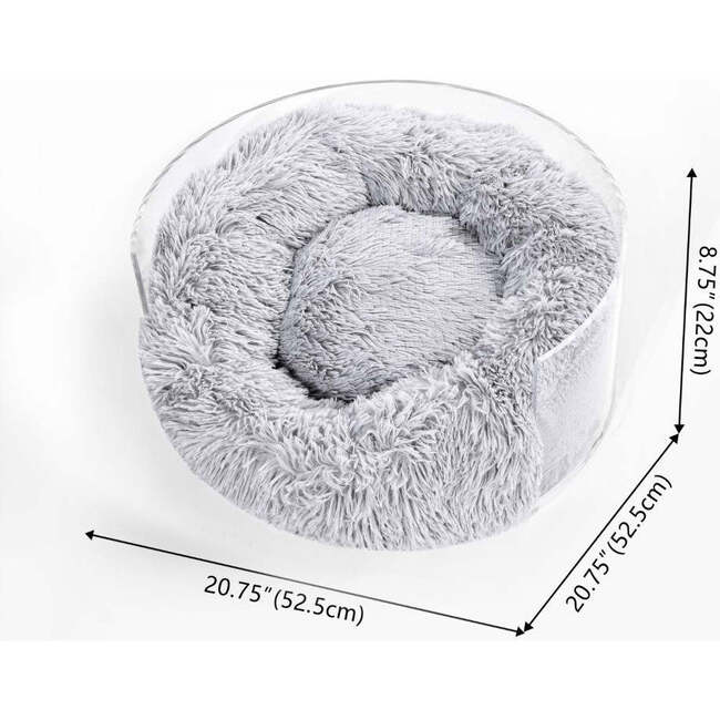 Bette Acrylic Fluffy Donut Pet Bed with Washable Cover, Light Grey/Clear - Pet Beds - 4