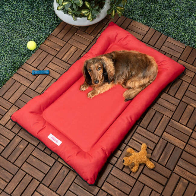 Archie Waterproof Indoor/Outdoor Hand-Washable Memory Foam Camping Pet Bed, Strawberry - Pet Beds - 2