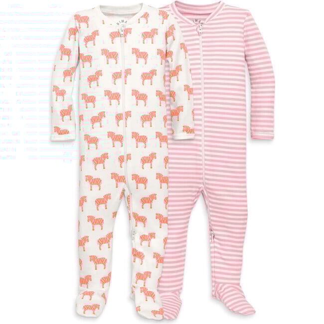 Organic Zip Footie 2-Pack Gift Set, Blossom Zebras