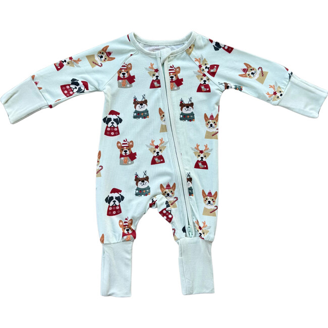 Long Sleeve Zip Romper Christmas Dogs