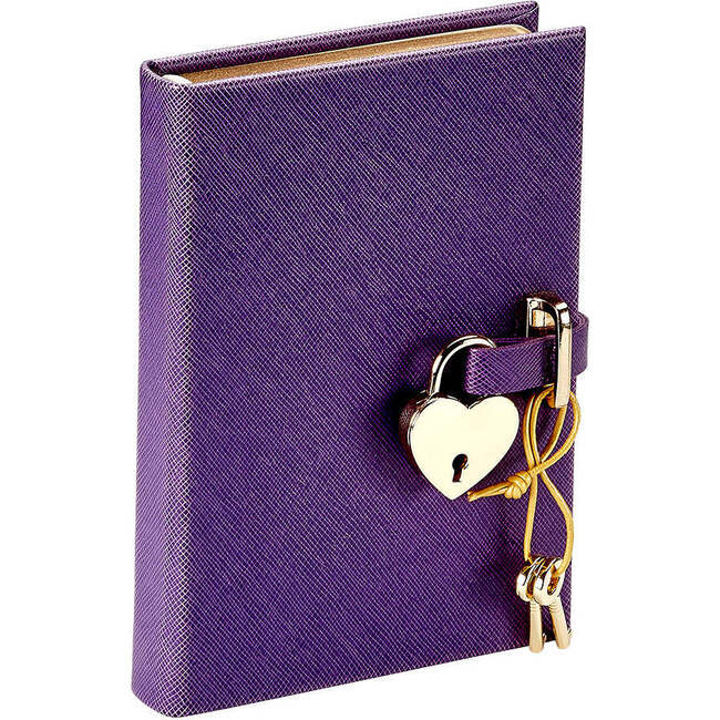 Heart Lock Leather Diary, Purple