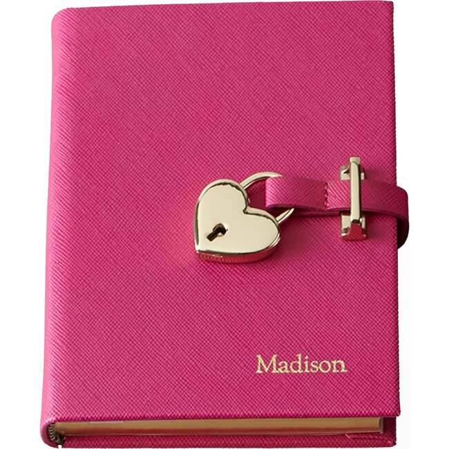 Heart Lock Leather Diary, Pink - Books - 3