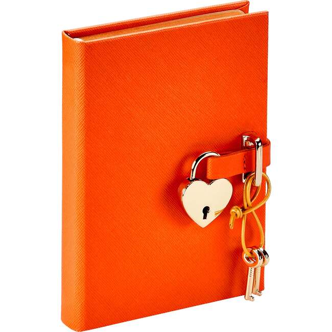 Heart Lock Leather Diary, Orange