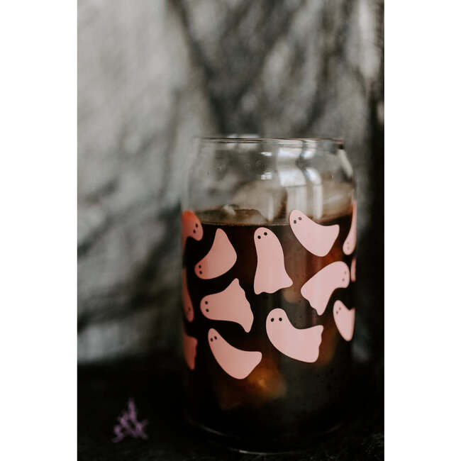 Pink Ghost Halloween Can Glass: 16oz - Tableware - 4