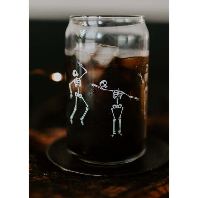 Dancing Skeleton Halloween Can Glass: 16oz - Tableware - 6