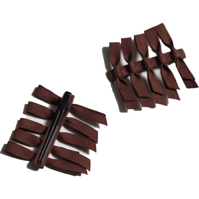 Ribbon Bow Barrettes (Set of 2), Raisin - Hair Accessories - 2