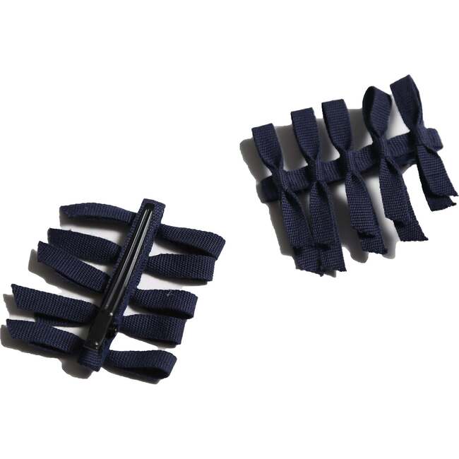 Ribbon Bow Barrettes (Set of 2), Sapphire - Hair Accessories - 2