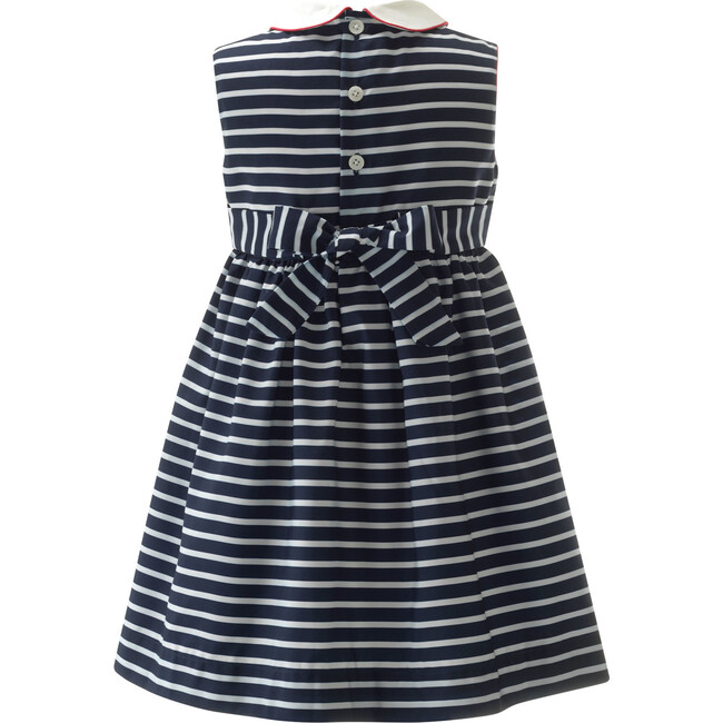 Striped Peter Pan Collar Dress, Navy - Dresses - 2