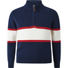 Striped Half Zip Sweater, Navy - Sweaters - 1 - thumbnail