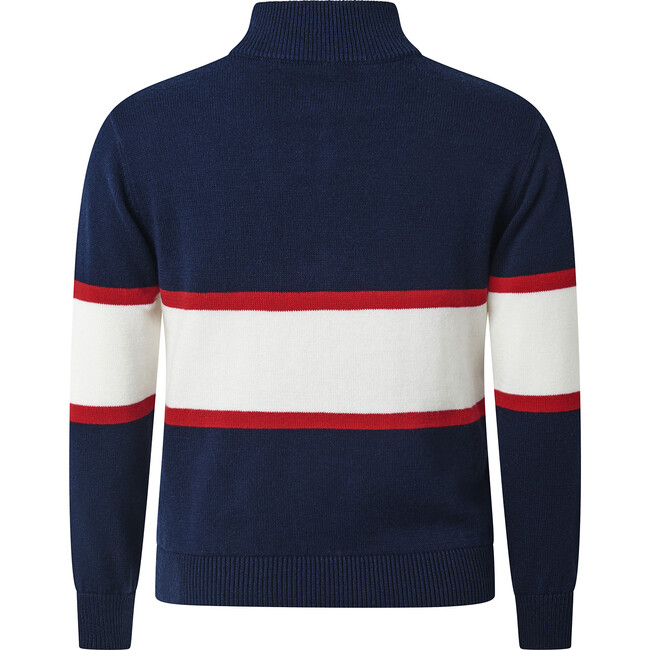 Striped Half Zip Sweater, Navy - Sweaters - 2