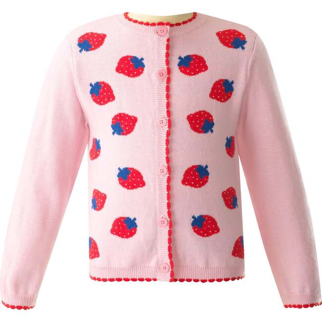 Strawberry Intarsia Cardigan, Pink - Cardigans - 1