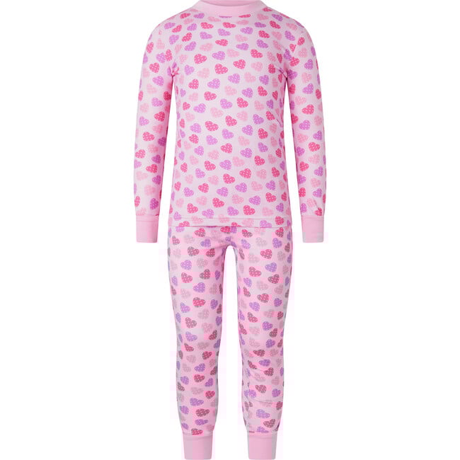 Scatter Heart Print Long Sleeve Jersey Pajama Set, Purple - Pajamas - 1