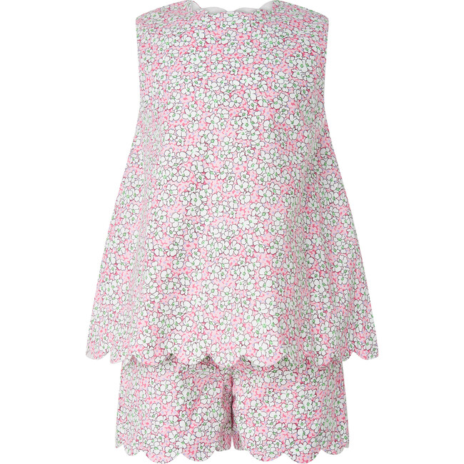 Scalloped Floral Top and Short Set, Pink - Mixed Apparel Set - 1