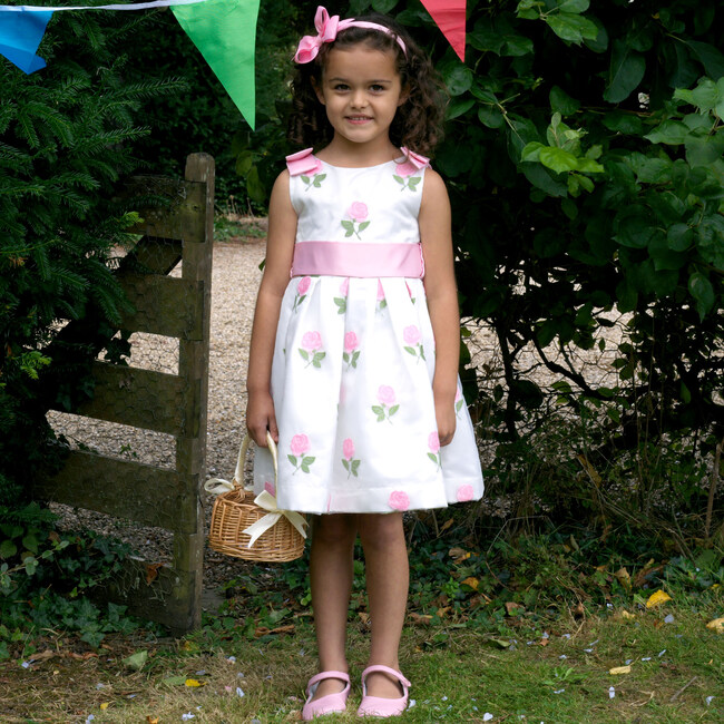 Rose Embroidered Organza Dress, Pink - Dresses - 3