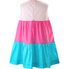 Polka Dotted Picot Trim Sleeveless Tiered Dress, Pink - Dresses - 2