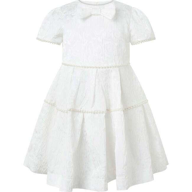 Pearl Tiered Damask Dress, White