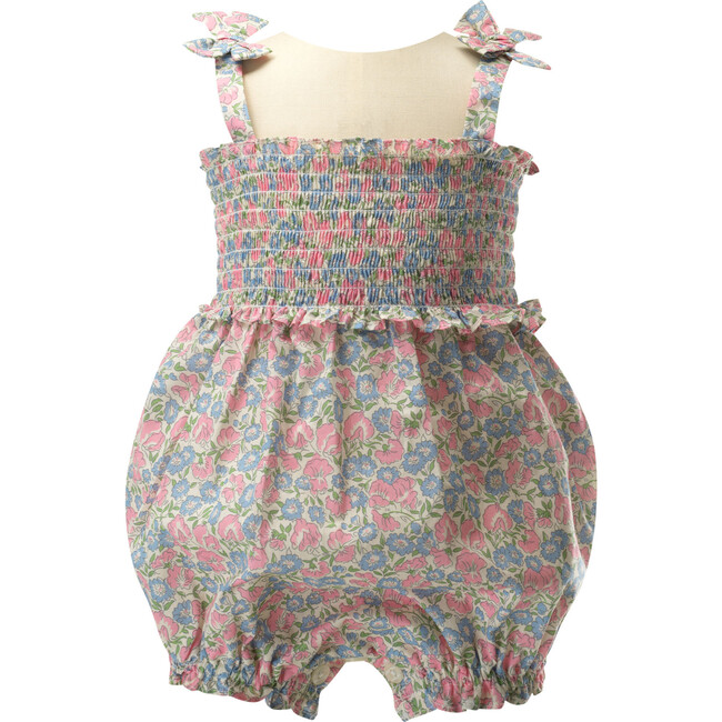 Pastel Floral Smocked Bubble, Pink - Rompers - 1