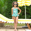 Palm Tree Print Ruched Elastic Neck Strap Swimsuit, Green - One Pieces - 3 - thumbnail