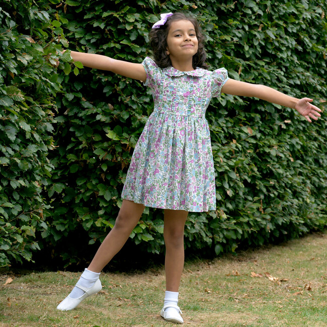 Leafy Floral Frill Dress, Purple - Dresses - 2
