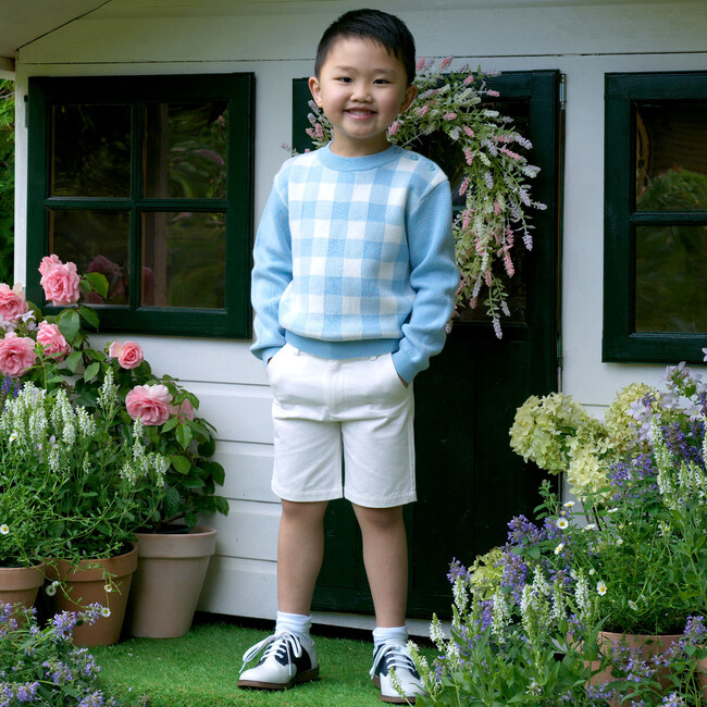 Gingham Sweater, Blue - Sweaters - 3