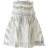 Babys Striped Linen Bow Gathered Skirt Dress & Bloomers, Navy - Dresses - 2 - thumbnail