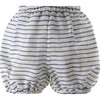 Babys Striped Linen Bow Gathered Skirt Dress & Bloomers, Navy - Dresses - 3 - thumbnail
