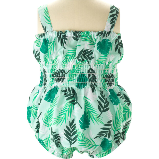 Babys Palm Tree Print Ruched Waist Swim Bubble, Green
