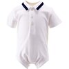 Piped Ribbon Collar Shirt Bodysuit, Navy - Rompers - 1 - thumbnail