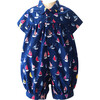 Sailboat Print Classic Collar Babysuit, Navy - Rompers - 2 - thumbnail