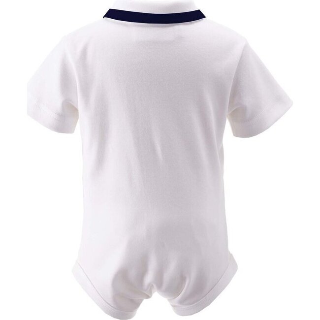 Piped Ribbon Collar Shirt Bodysuit, Navy - Rompers - 2