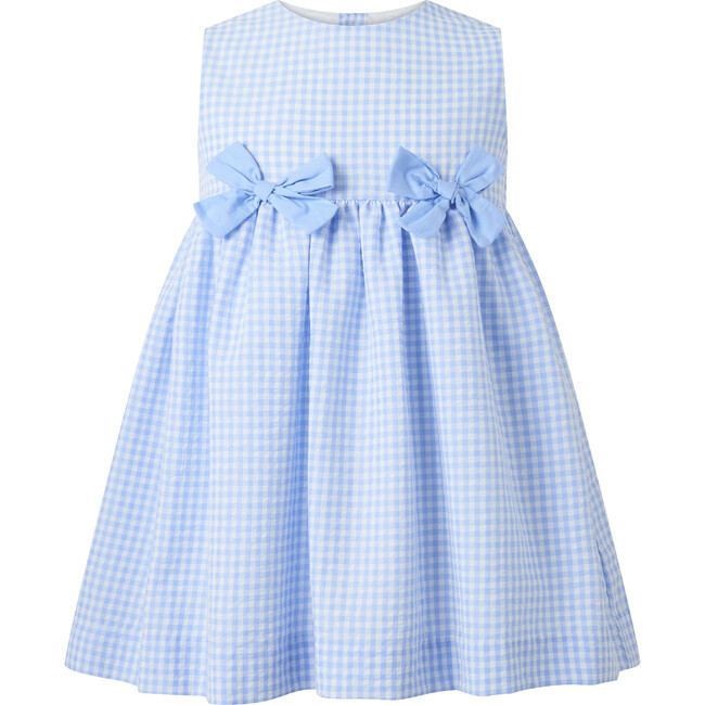 Check Bow Dress, Blue - Dresses - 1