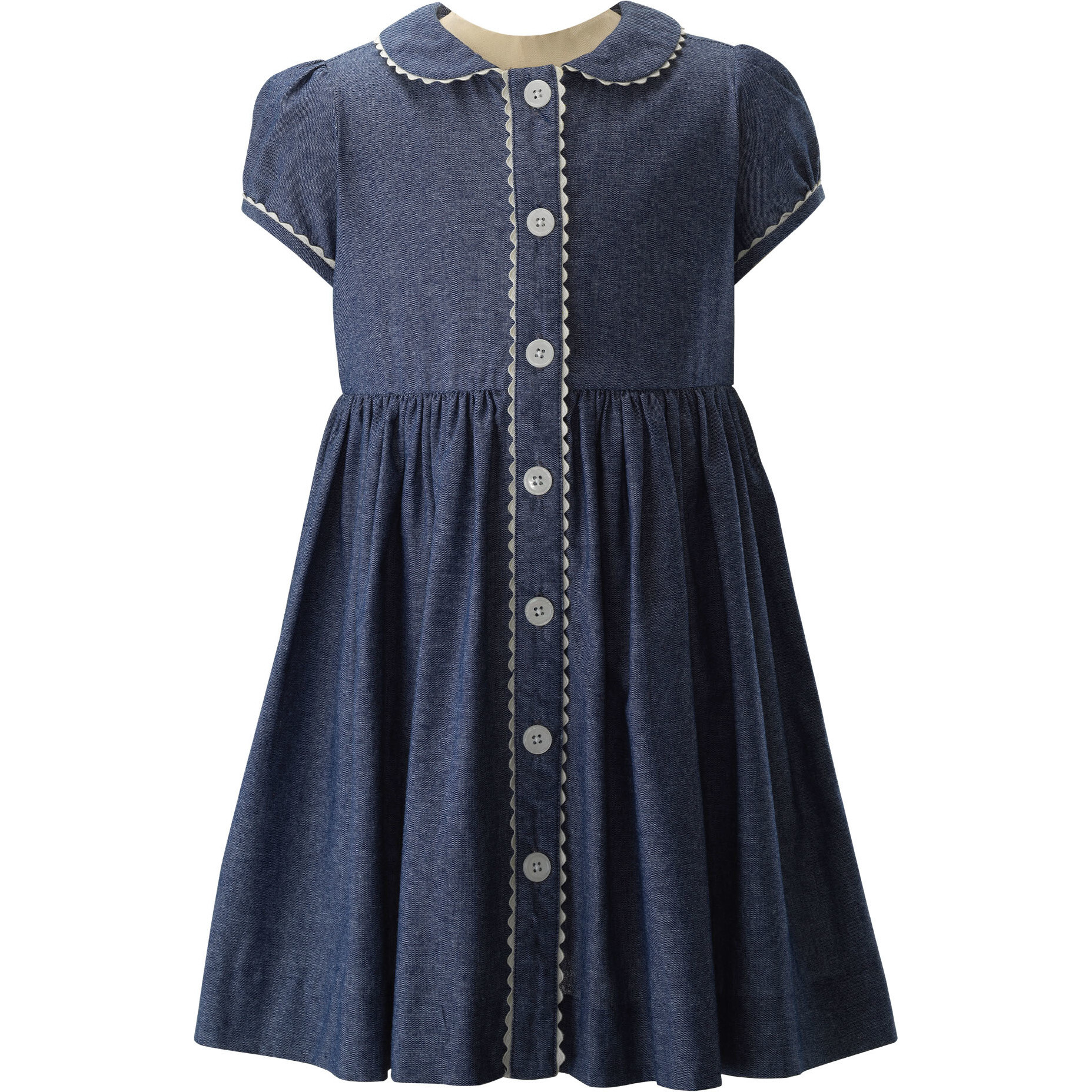 Chambray Button-Front Dress, Navy - Dresses - 1