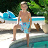 Coral Reef Print Elastic Waist Drawstring Swim Trunks, Blue - Swim Trunks - 3 - thumbnail