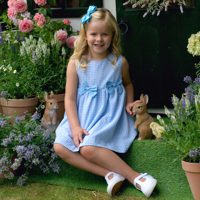 Check Bow Dress, Blue - Dresses - 3